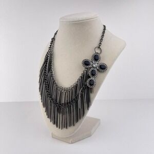 Y2K Mcbling Gothic Cross Necklace in Black Fringe Rhinestone Studded